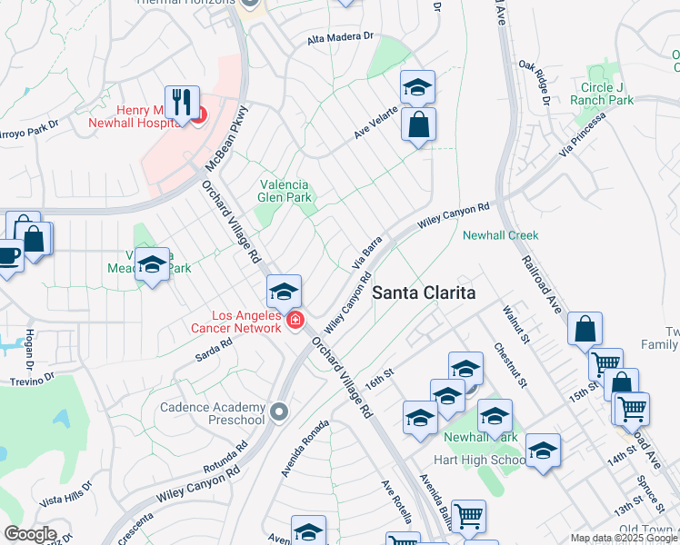 map of restaurants, bars, coffee shops, grocery stores, and more near 23521 Vía Barra in Santa Clarita