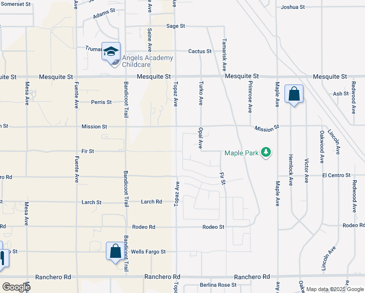 map of restaurants, bars, coffee shops, grocery stores, and more near 7810 Baylor Ave in Hesperia