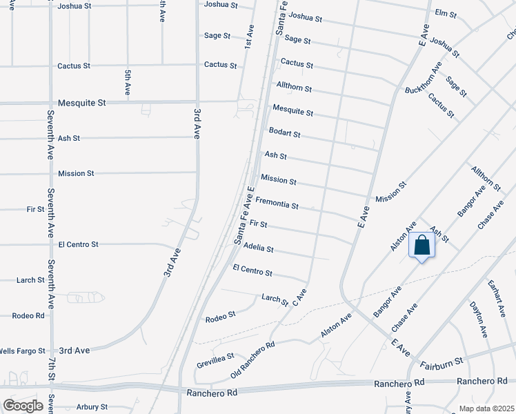 map of restaurants, bars, coffee shops, grocery stores, and more near 16296 Fir Street in Hesperia