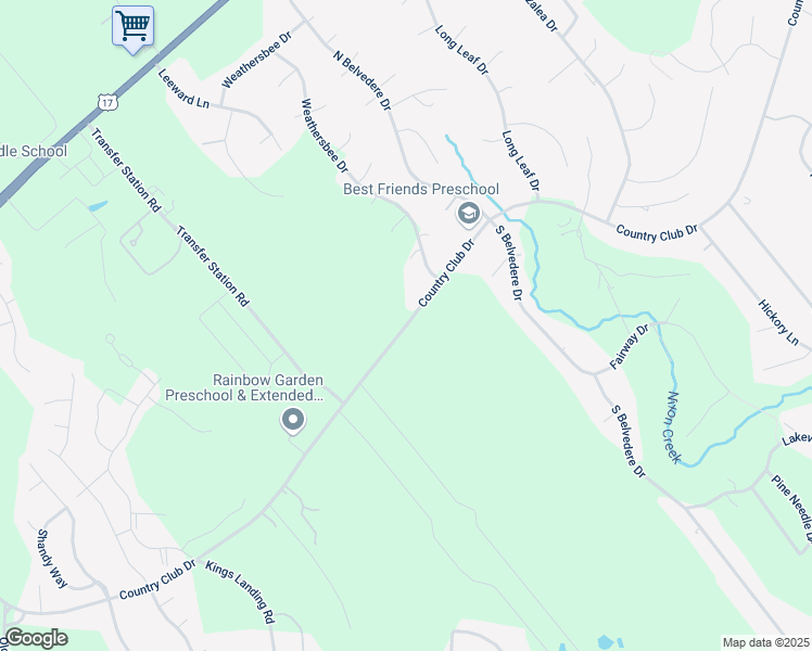 map of restaurants, bars, coffee shops, grocery stores, and more near Country Club Drive in Hampstead