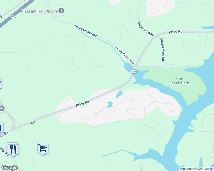 map of restaurants, bars, coffee shops, grocery stores, and more near 919 Price Road in Dawsonville