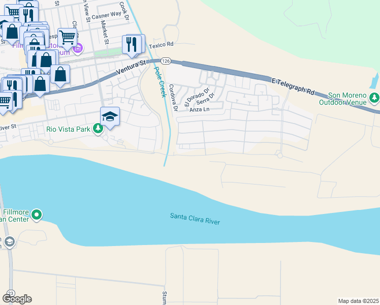 map of restaurants, bars, coffee shops, grocery stores, and more near 153 Heritage Valley Parkway in Fillmore