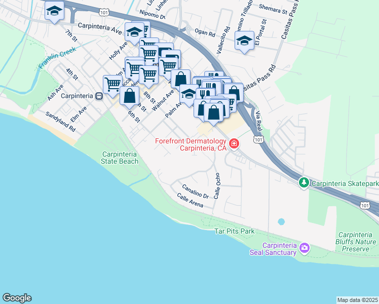 map of restaurants, bars, coffee shops, grocery stores, and more near 5455 8th Street in Carpinteria
