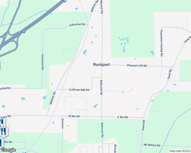 map of restaurants, bars, coffee shops, grocery stores, and more near 2439 Babcock Road in Rockport
