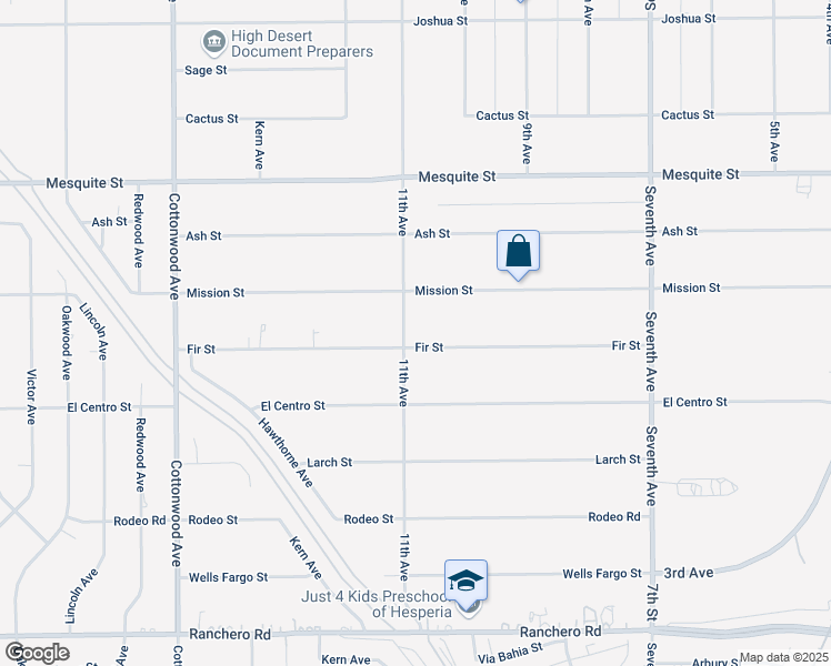 map of restaurants, bars, coffee shops, grocery stores, and more near 15333 Mission Street in Hesperia