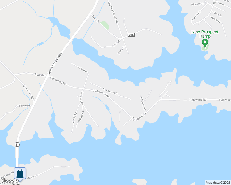 map of restaurants, bars, coffee shops, grocery stores, and more near 61 York Shores Drive in Hartwell
