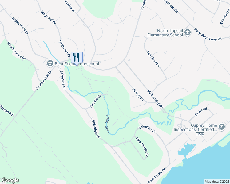 map of restaurants, bars, coffee shops, grocery stores, and more near 202 Fairway Drive in Hampstead