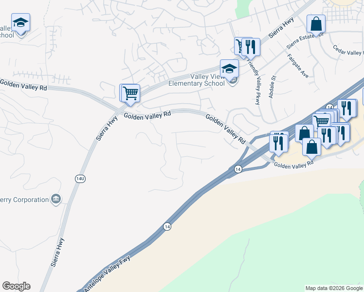 map of restaurants, bars, coffee shops, grocery stores, and more near 19668 Crystal Springs Court in Santa Clarita