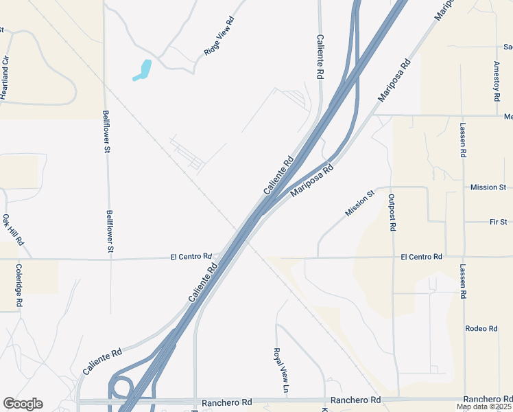 map of restaurants, bars, coffee shops, grocery stores, and more near Caliente Road in Hesperia