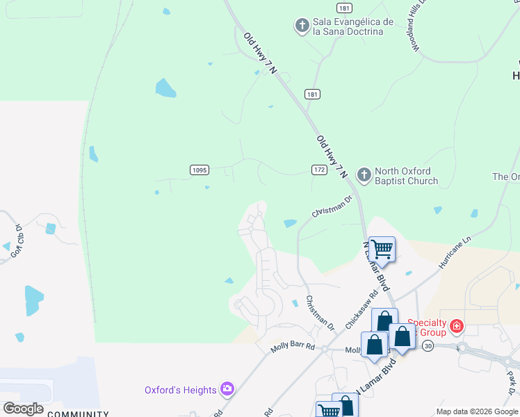 map of restaurants, bars, coffee shops, grocery stores, and more near 35 County Road 172 in Oxford
