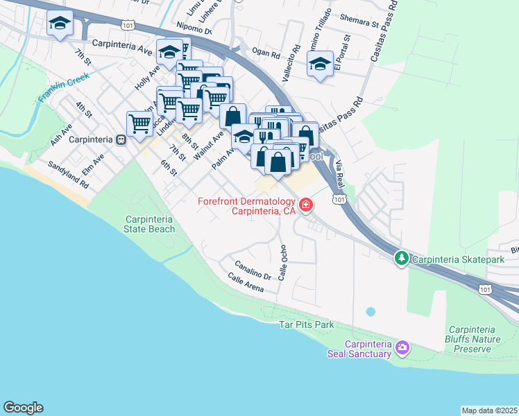 map of restaurants, bars, coffee shops, grocery stores, and more near 867 Concha Loma Drive in Carpinteria
