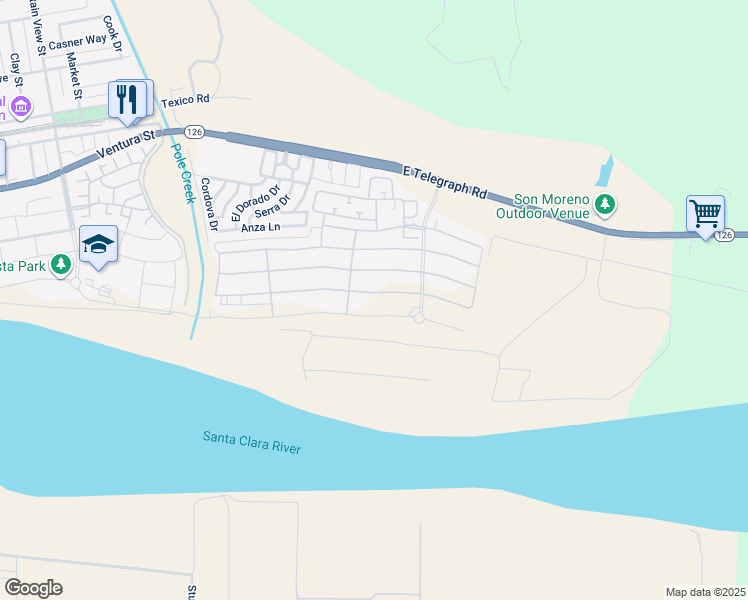 map of restaurants, bars, coffee shops, grocery stores, and more near 334 Wisteria Street in Fillmore