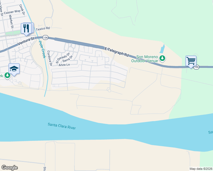 map of restaurants, bars, coffee shops, grocery stores, and more near 388 Wisteria Street in Fillmore