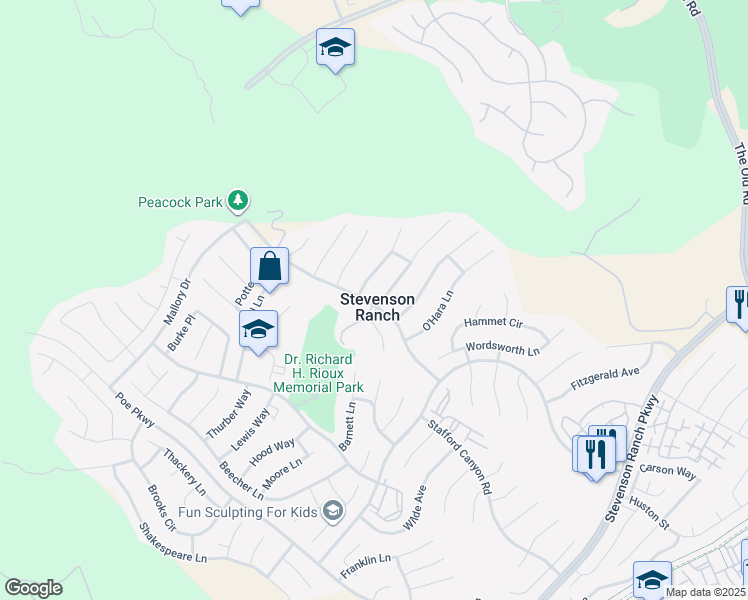 map of restaurants, bars, coffee shops, grocery stores, and more near in Stevenson Ranch