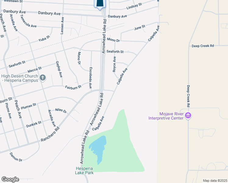 map of restaurants, bars, coffee shops, grocery stores, and more near 19048 Ranchero Road in Hesperia