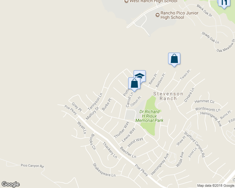 map of restaurants, bars, coffee shops, grocery stores, and more near 26448 Kipling Place in Stevenson Ranch