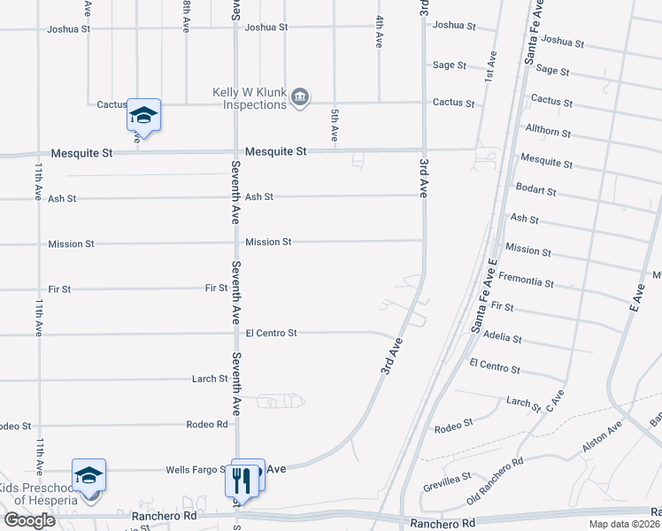 map of restaurants, bars, coffee shops, grocery stores, and more near 15941 Mission Street in Hesperia