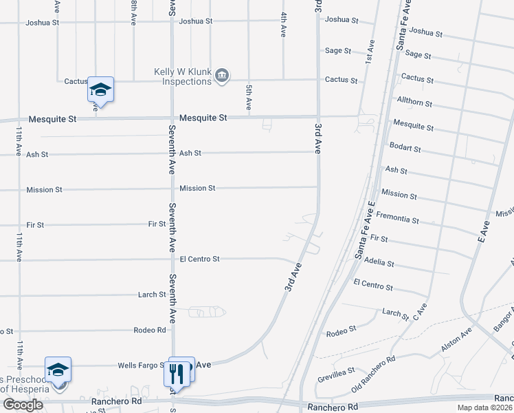 map of restaurants, bars, coffee shops, grocery stores, and more near 15941 Mission Street in Hesperia