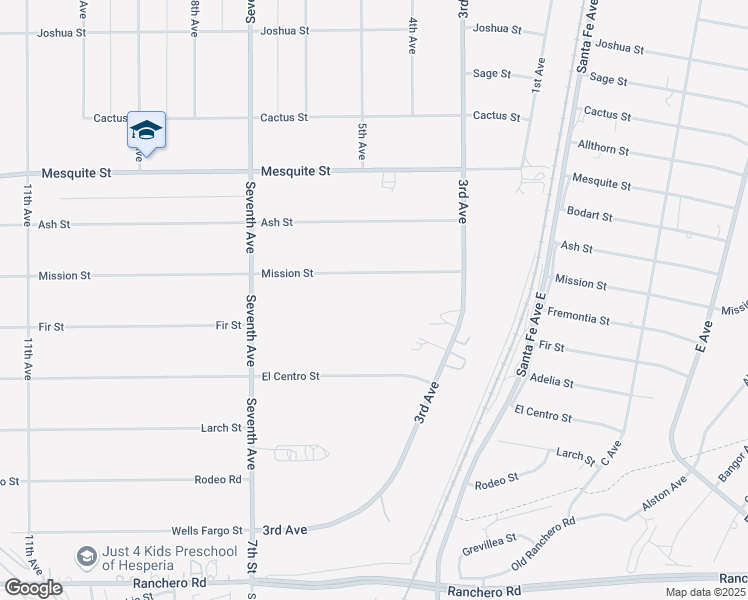 map of restaurants, bars, coffee shops, grocery stores, and more near 15971 Mission Street in Hesperia
