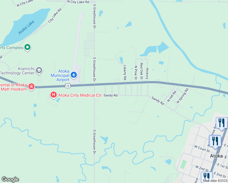 map of restaurants, bars, coffee shops, grocery stores, and more near 429 Linda Avenue in Atoka