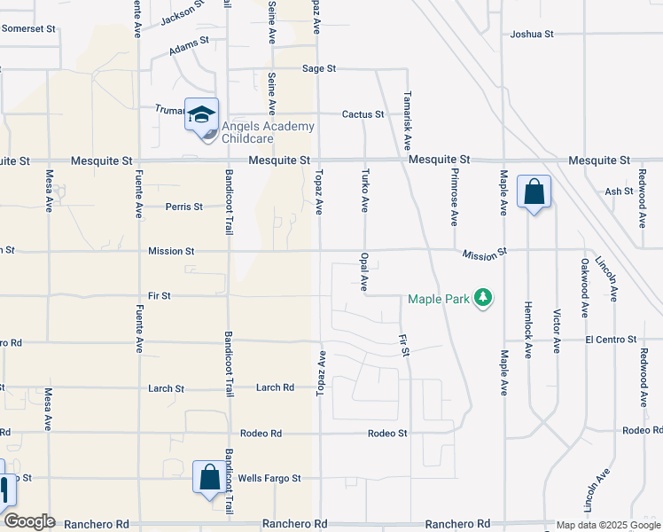 map of restaurants, bars, coffee shops, grocery stores, and more near 7884 Baylor Ave in Hesperia
