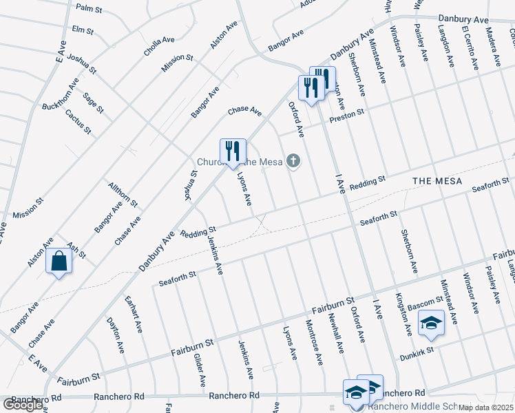 map of restaurants, bars, coffee shops, grocery stores, and more near 7834 Lyons Avenue in Hesperia