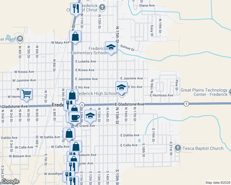 map of restaurants, bars, coffee shops, grocery stores, and more near 409 North 15th Street in Frederick