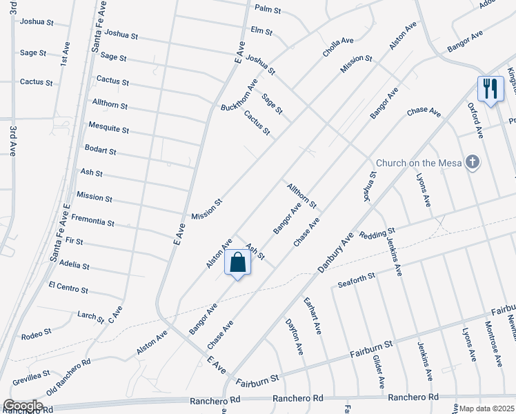 map of restaurants, bars, coffee shops, grocery stores, and more near 7842 Alston Avenue in Hesperia