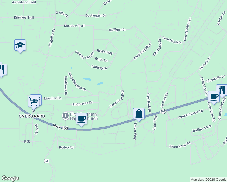 map of restaurants, bars, coffee shops, grocery stores, and more near 2282 Meadow Lane in Heber-Overgaard
