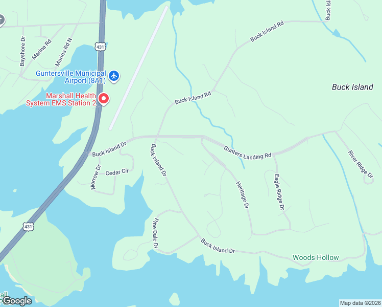 map of restaurants, bars, coffee shops, grocery stores, and more near 146 Hilltop Drive in Guntersville