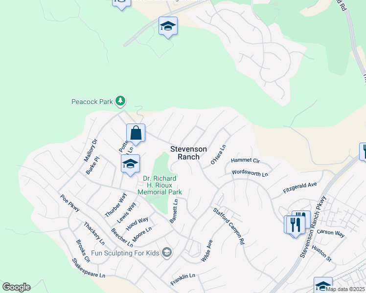 map of restaurants, bars, coffee shops, grocery stores, and more near 26004 Singer Place in Stevenson Ranch