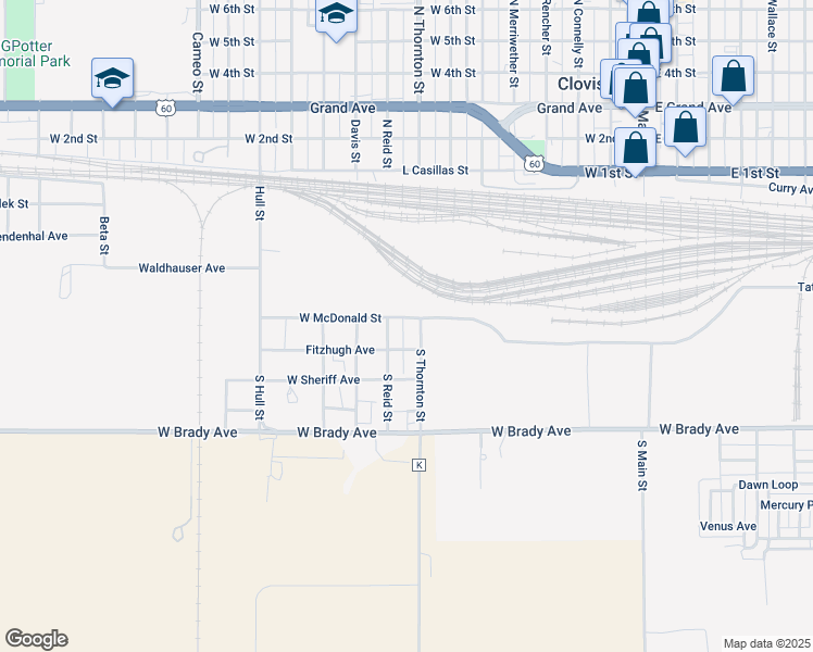 map of restaurants, bars, coffee shops, grocery stores, and more near 807 East Mcdonald Avenue in Clovis