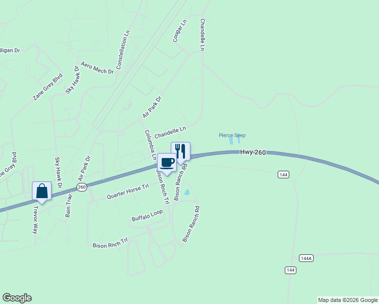 map of restaurants, bars, coffee shops, grocery stores, and more near 2475 Coyote Crossing in Navajo County