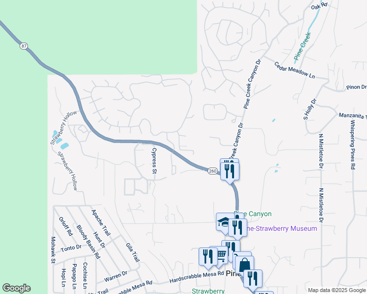 map of restaurants, bars, coffee shops, grocery stores, and more near 1092 Fox Hat Trail in Pine