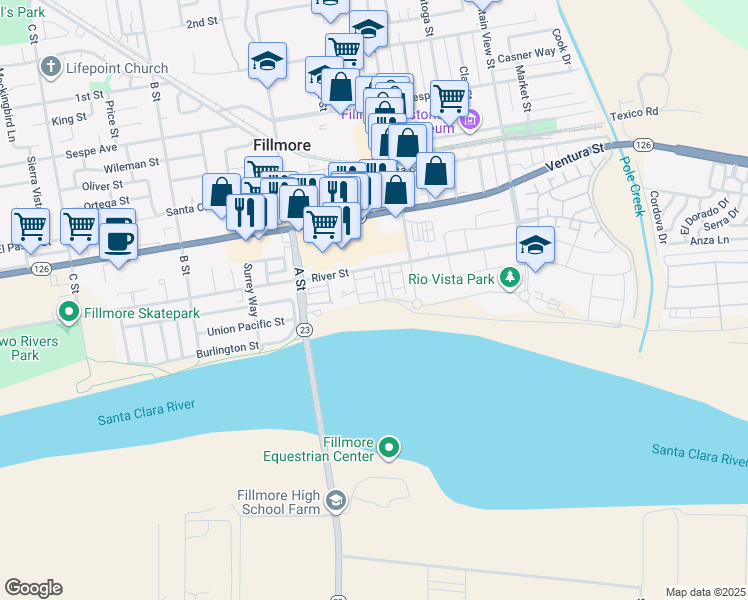 map of restaurants, bars, coffee shops, grocery stores, and more near 567 Heritage Valley Parkway in Fillmore