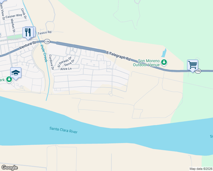 map of restaurants, bars, coffee shops, grocery stores, and more near 373 Wisteria Street in Fillmore