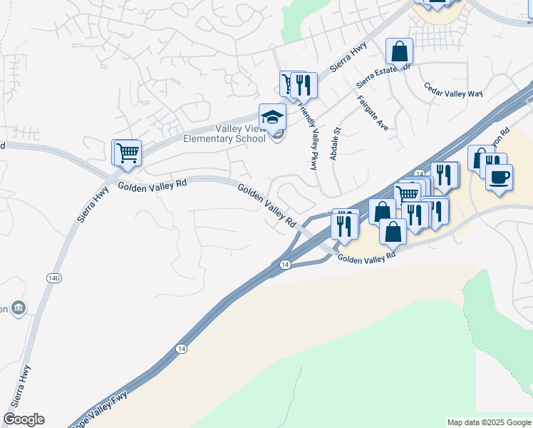 map of restaurants, bars, coffee shops, grocery stores, and more near 19431 San Marino Court in Santa Clarita