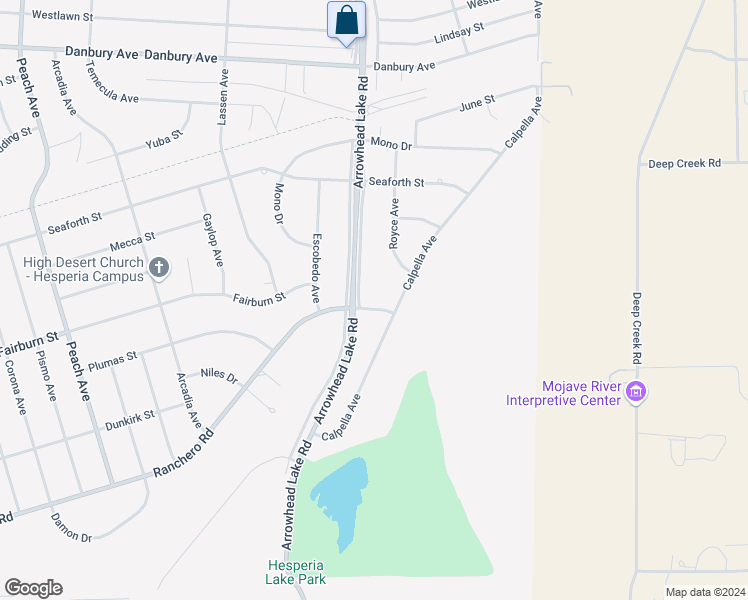 map of restaurants, bars, coffee shops, grocery stores, and more near 18980 Ranchero Road in Hesperia