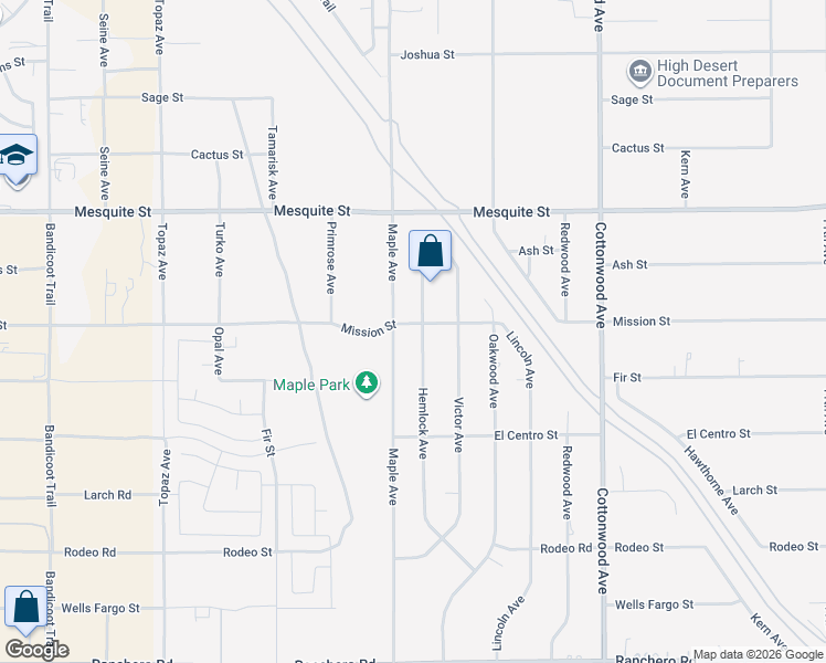 map of restaurants, bars, coffee shops, grocery stores, and more near 7888 Hemlock Avenue in Hesperia