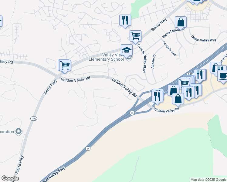map of restaurants, bars, coffee shops, grocery stores, and more near 19554 Green Mountain Drive in Santa Clarita