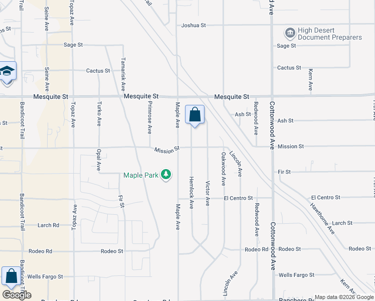 map of restaurants, bars, coffee shops, grocery stores, and more near 7888 Hemlock Avenue in Hesperia
