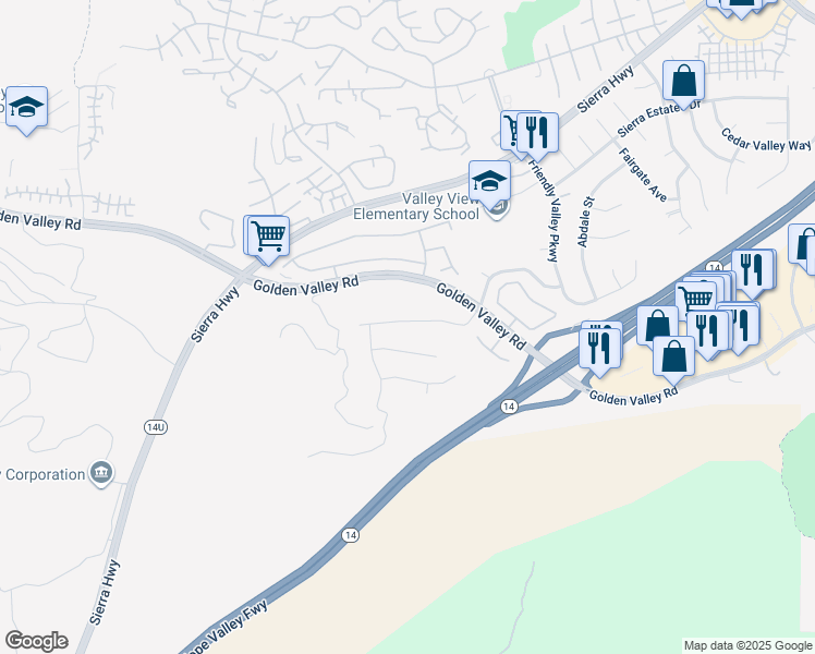 map of restaurants, bars, coffee shops, grocery stores, and more near 19620 Green Mountain Drive in Santa Clarita