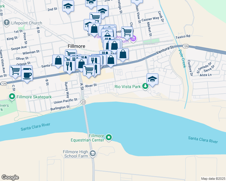 map of restaurants, bars, coffee shops, grocery stores, and more near 513 Heritage Valley Parkway in Fillmore