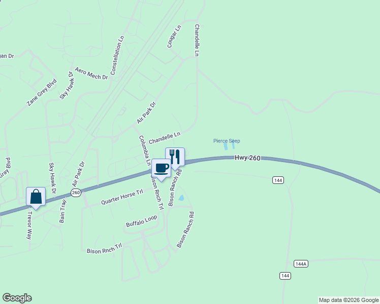 map of restaurants, bars, coffee shops, grocery stores, and more near 2475 Coyote Crossing in Navajo County