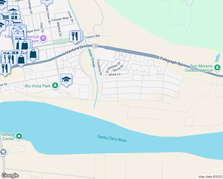 map of restaurants, bars, coffee shops, grocery stores, and more near 164 Rose Street in Fillmore
