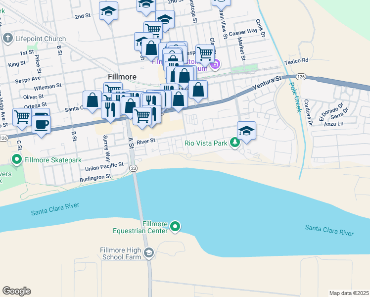 map of restaurants, bars, coffee shops, grocery stores, and more near 513 Heritage Valley Parkway in Fillmore