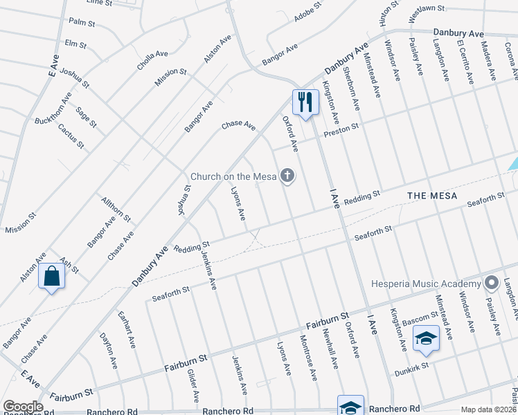 map of restaurants, bars, coffee shops, grocery stores, and more near 7868 Montrose Avenue in Hesperia