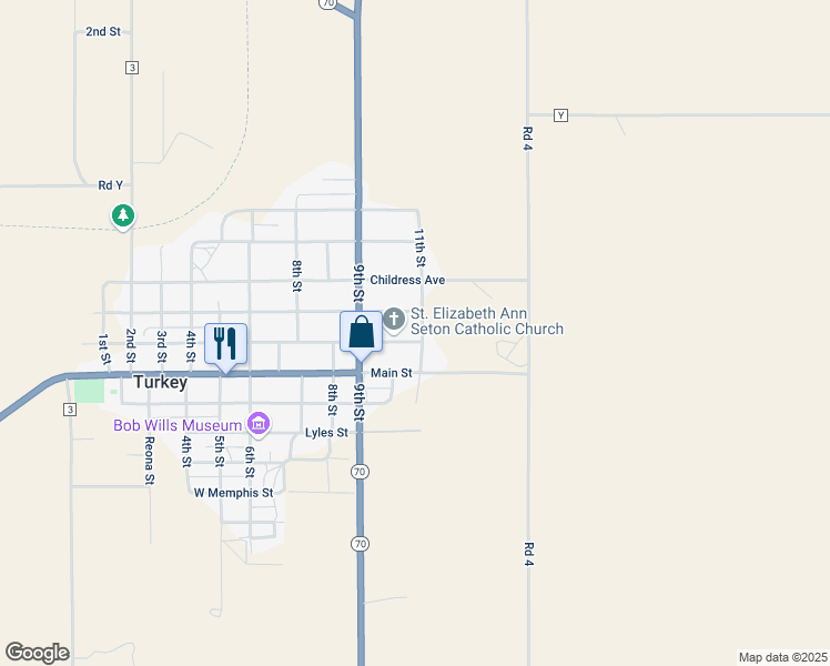 map of restaurants, bars, coffee shops, grocery stores, and more near 405 3rd Street in Turkey