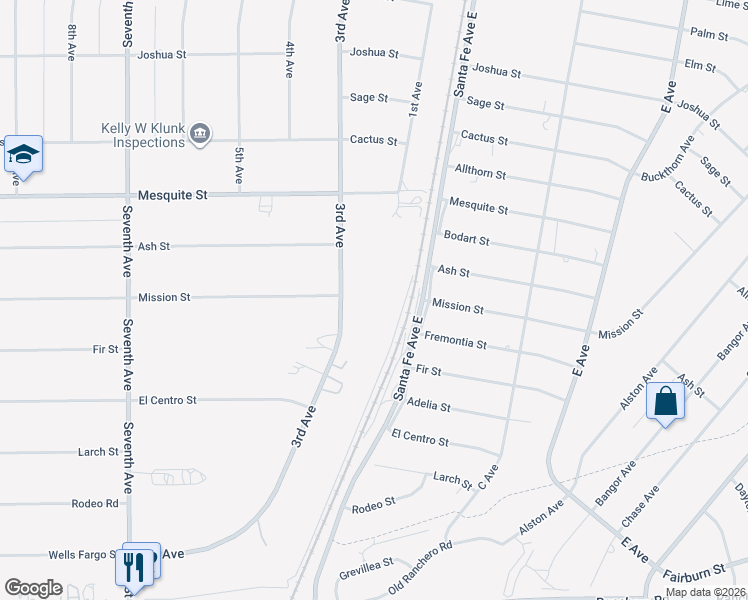 map of restaurants, bars, coffee shops, grocery stores, and more near 7847 3rd Avenue in Hesperia