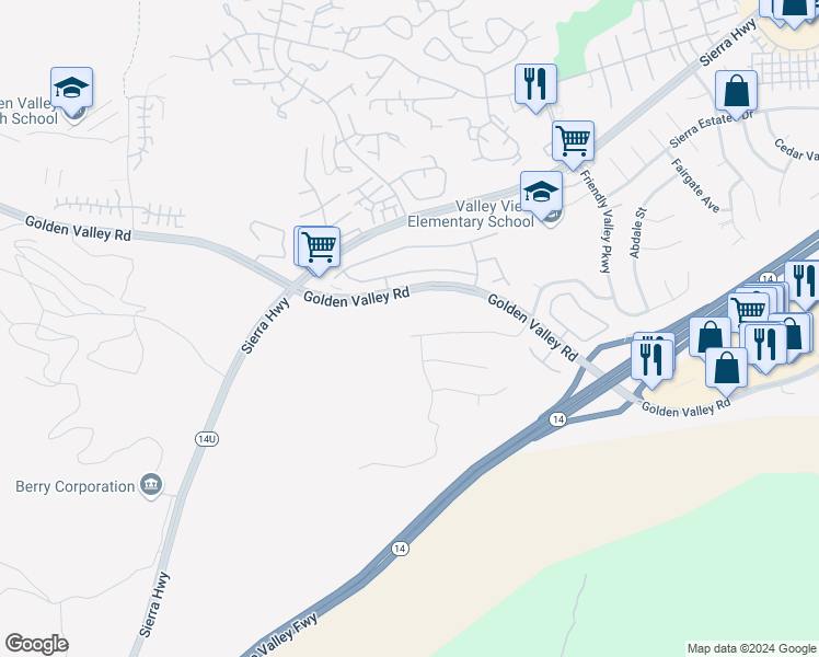 map of restaurants, bars, coffee shops, grocery stores, and more near 19707 Green Mountain Drive in Santa Clarita